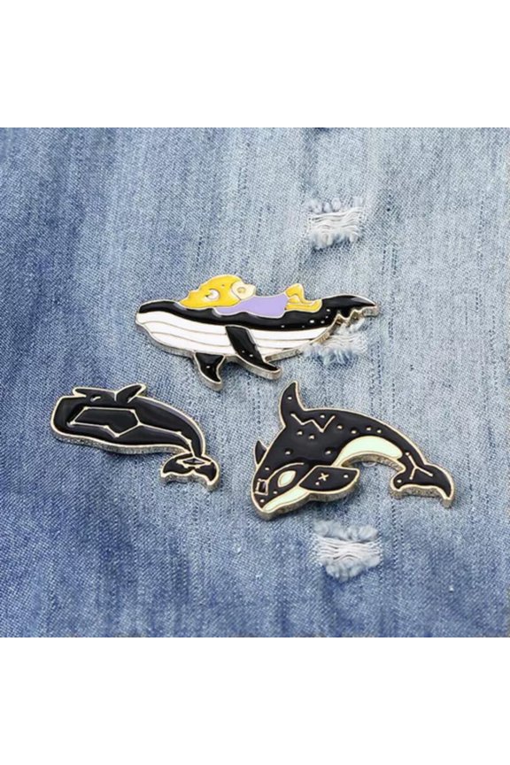 Cartoon Enamel Piercing Brooch Pin Collar Decor Badge Corsage Jewelry Women Gift-3Pcs Dolphin