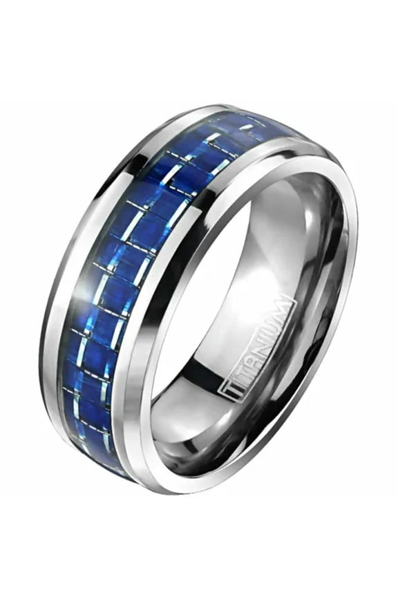 Casual Royal Blue Carbon Fiber Titanium Ring for Men Sizes 9-13 8mm Comfort Fit-13