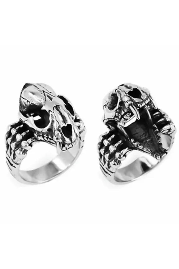 Cat Skull Ring Stainless Steel Cybergoth Saber Tooth Tiger Band Sizes 7-13-11