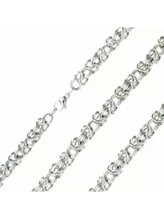 Chainmail Byzantine Chain Necklace Mens Silver Stainless Steel 8mm 22 Inch