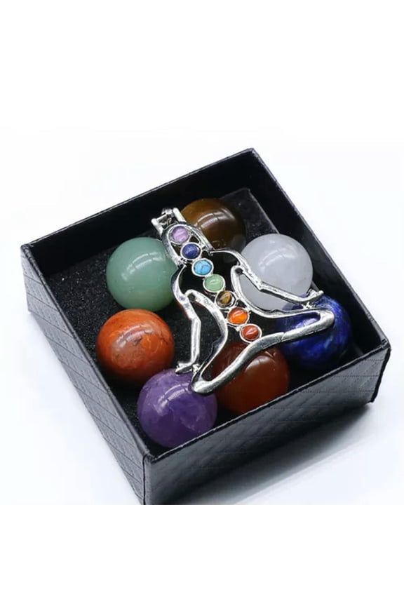 Chakela Seven Chakra Natural Energy Stone 20mm Ball Boxed Healing Crystal Stone-Set 3 (ball + Pendant + box)