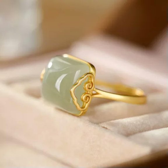 MATROOY Chinese Style Auspicious Clouds Imitation Jade Rings Temperament Simple Ring WY4-A
