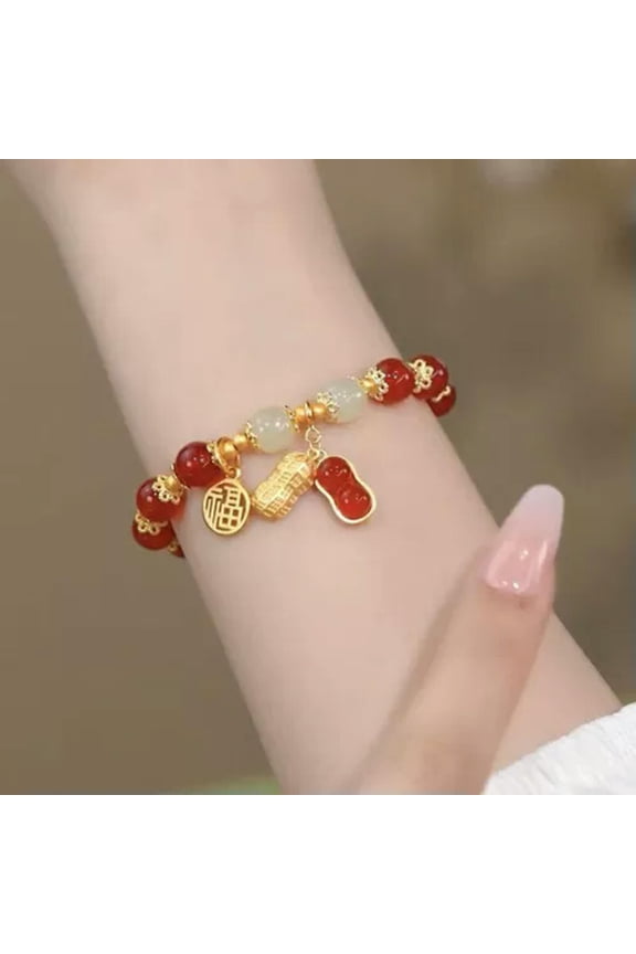 Chinese Style Lovely Beaded Bracelet Exquisite Peanut Pendant Lucky Wrist Chain-1