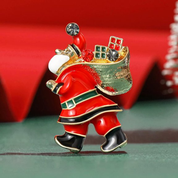 MATROOY Christmas Brooch Santa Claus Rhinestones Encrusted Pin Holiday Decorations