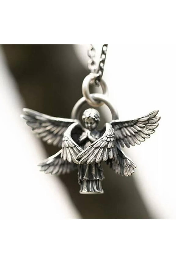 Classic Angel Pendant Necklace Handmade Seraphim Pray Pendant Long Chain N_tu