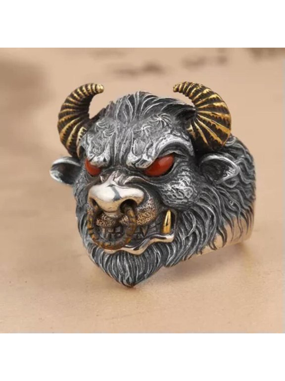 Classic Mens Personality Domineering Bull Head Ring Fashion Trend Magic Ring-red