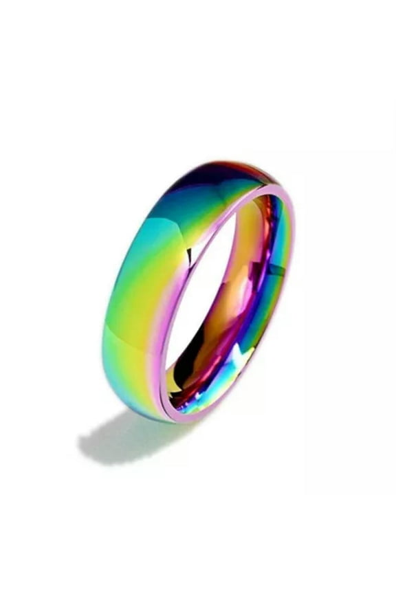 Classic Rainbow Colorful Stainless Steel Band Ring 6mm Size 7-13 for Men Women-Colorful-11