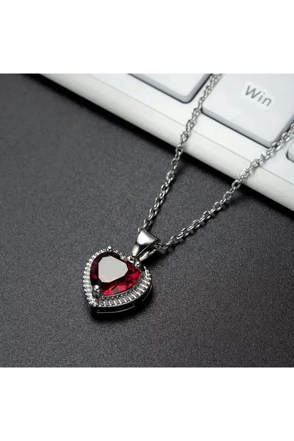 Classic Style Pendant Necklace Rose Red Synthetic Gems Jewelry