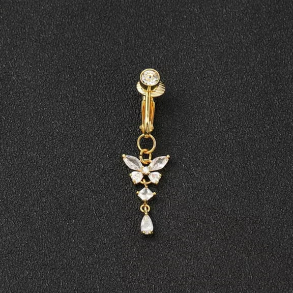 MATROOY Clip On Belly Button Ring Butterfly Shape Fake Belly Navel Piercing Body Jewelry-Gold