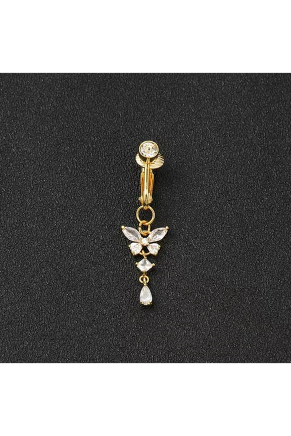 Clip On Belly Button Ring Butterfly Shape Fake Belly Navel Piercing Body Jewelry-Gold