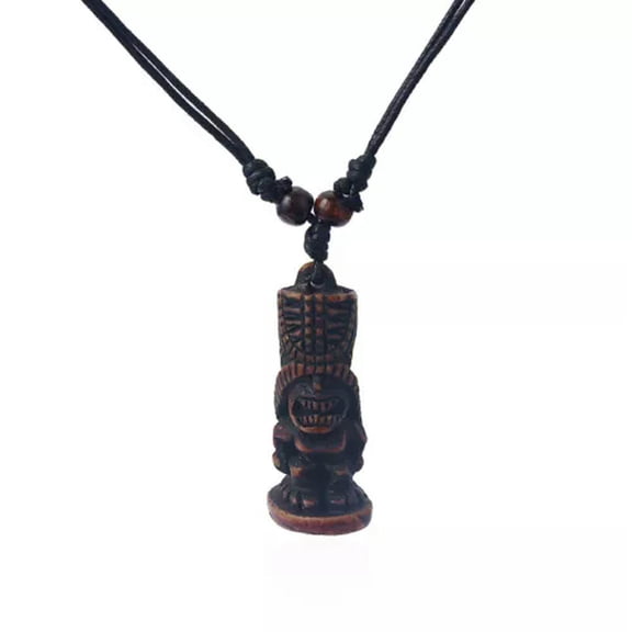 MATROOY Coffee/White Tribal Yak Bone Carved Tiki Man Totem Pendants& Necklace Black Wax -#1 Coffee