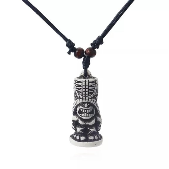 MATROOY Coffee/White Tribal Yak Bone Carved Tiki Man Totem Pendants& Necklace Black Wax -#1 White