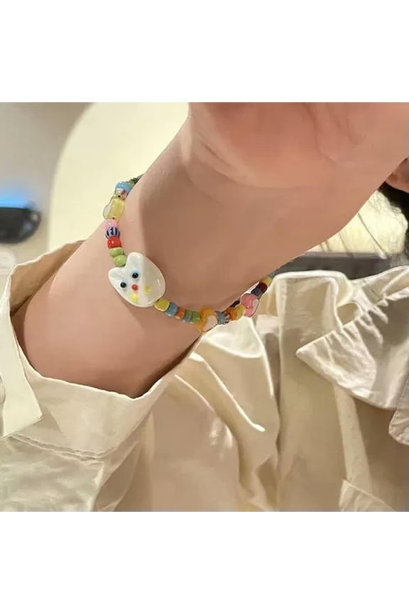 Colorful Beaded Bracelet Cute Black Cat And White Cat Versatile Bracelet-01