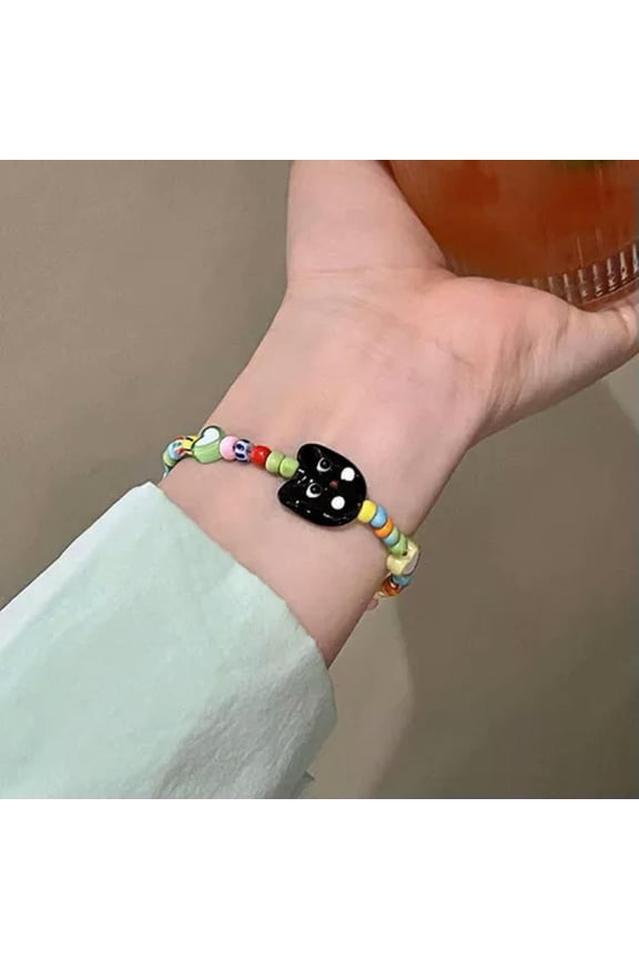 Colorful Beaded Bracelet Cute Black Cat And White Cat Versatile Bracelet-02