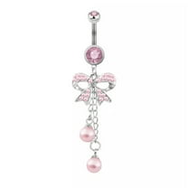MATROOY Colorful Belly Button Ring Stainless steel Rhinestone Dangle Navel Ring Piercing-D2 PInk