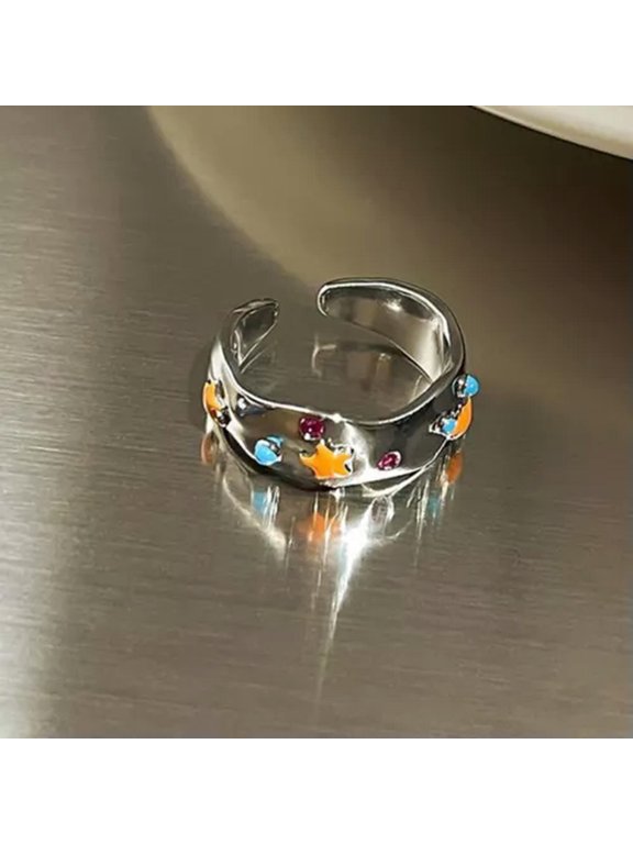 Colorful Flower Star Rings Dopamine Opening Adjustable Oil Drop Finger Rings WY4-3