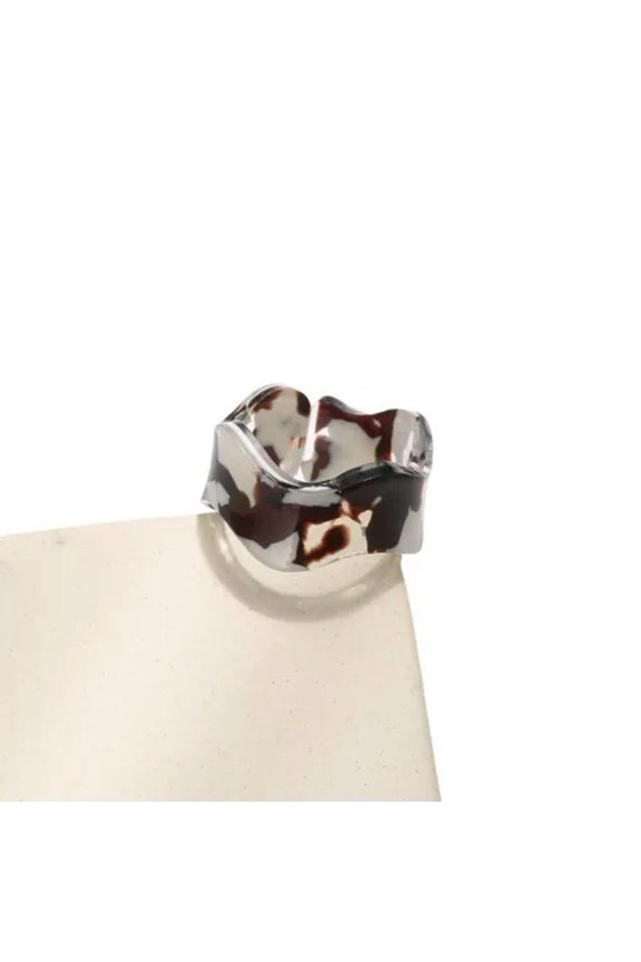 Colorful Geometric Jewelry Irregular Acrylic Ring Wave Open Ring Finger Ring-Coffee-Resizable