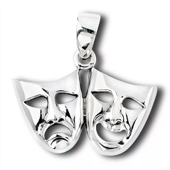 MATROOY Comedy Tragedy Masks Necklace 925 Sterling Silver Actor Drama Theater Pendant