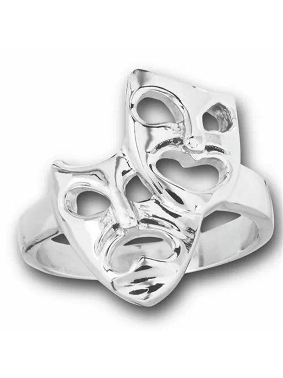 Comedy Tragedy Masks Ring Silver Stainless Steel Actor Drama Theater Band-8