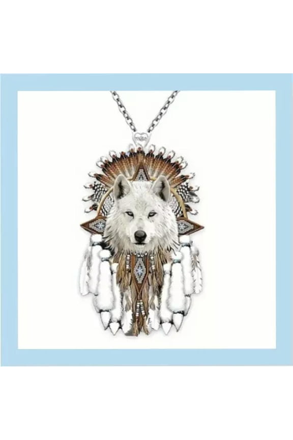 Cool White Wolf Pattern Pendant Necklace