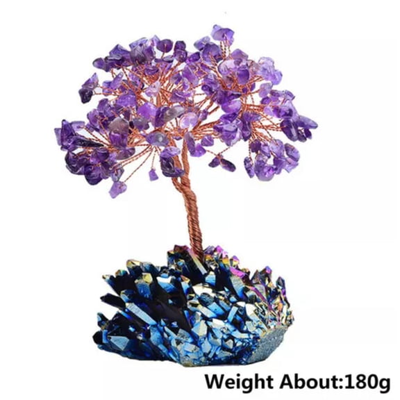 MATROOY Copper Wire Tree Amethyst Crystals Gemstones Beads Rainbow Titanium Cluster Base-180g
