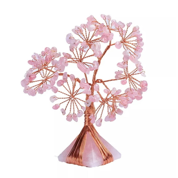 MATROOY Copper Wire Tree Rose Quartz Crystals Gemstones Beads Pyramid Base Home Decor