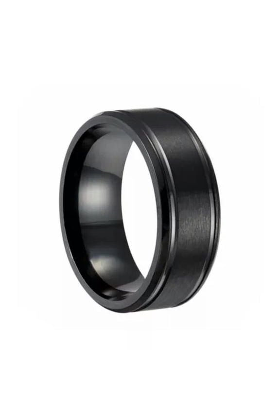 Couple Rings Finger Ring 8mm Stainless Steel Rings Engagement Ring Band Wedding-black-7