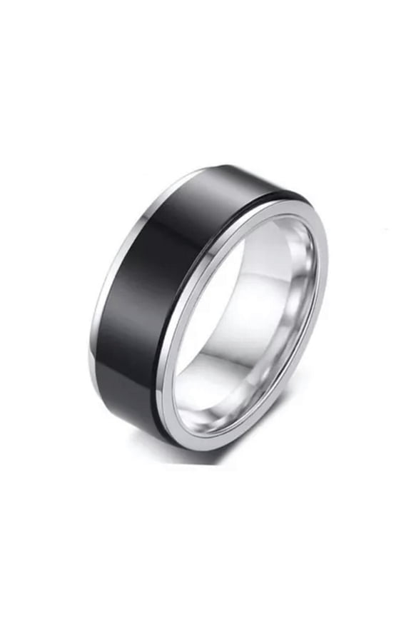 Couple Rings Rotating Rings Spinner Band Finger Ring Titanium Steel Rings Plain➳-black and white-13