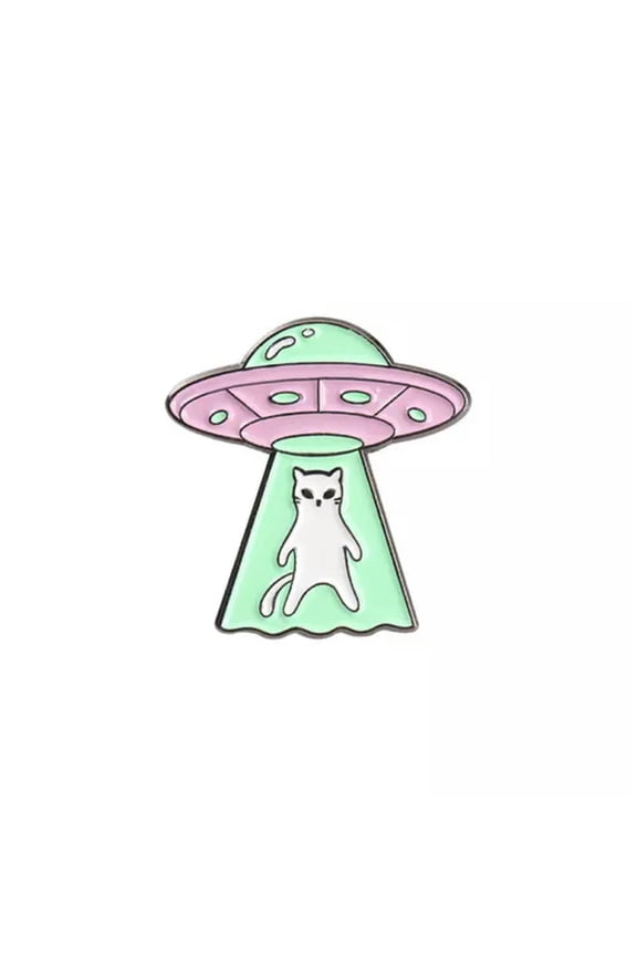 Creative Cartoon Spaceship Brooch Funny Alien Cat Backpack Enamel Pin Badge Gift-1