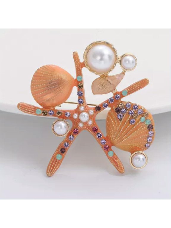 Creative Enamel Oil Drop Starfish Scallop Brooch Cartoon Marine Life Corsage-orange