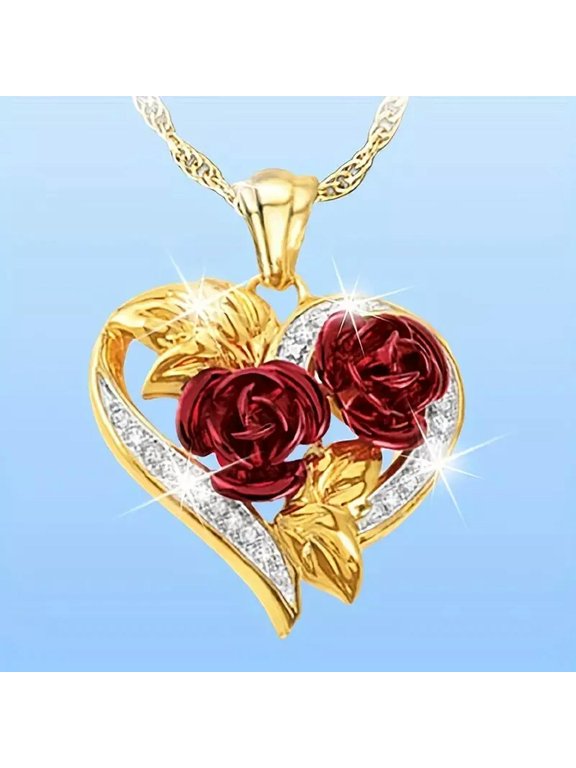 Creative Exquisite Rose Heart Rhinestone Trend Necklace Decorative Accessory