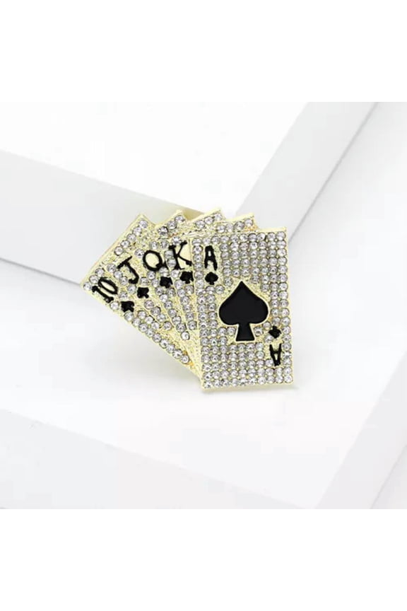 Creative Playing Card Brooch Alloy Rhinestone Pin Men And Women Accessories-gold
