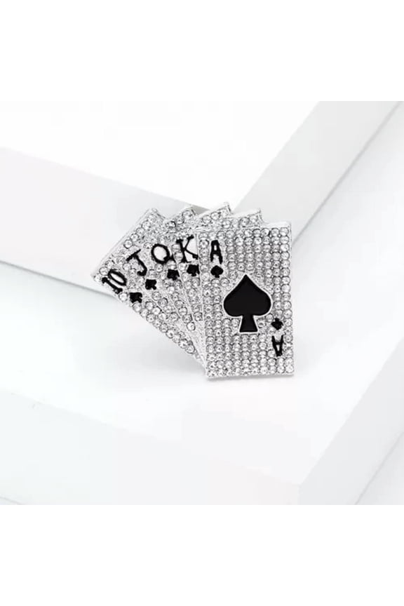 Creative Playing Card Brooch Alloy Rhinestone Pin Men And Women Accessories-silver