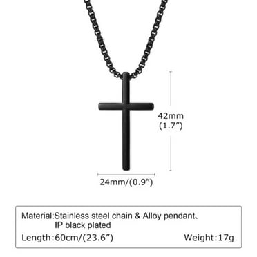 MATROOY Cross Necklace for Men Women,Plain Cross Pendant Collar with Box Chain Gift-Black - Small Cross - 60cm
