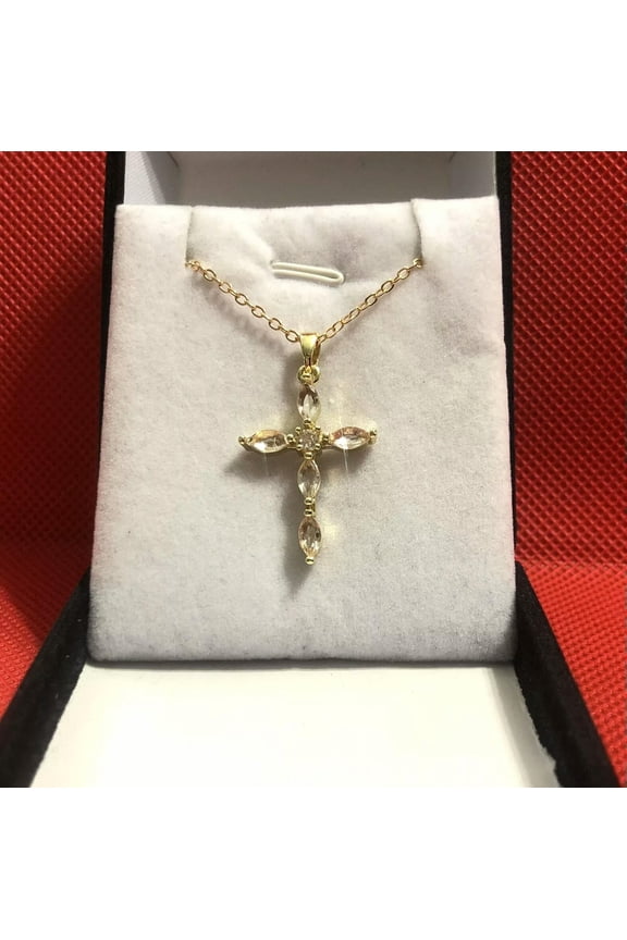 Cross Pendant Necklace With Clear Rhinestone Decor, Daily Wear Jewelry
