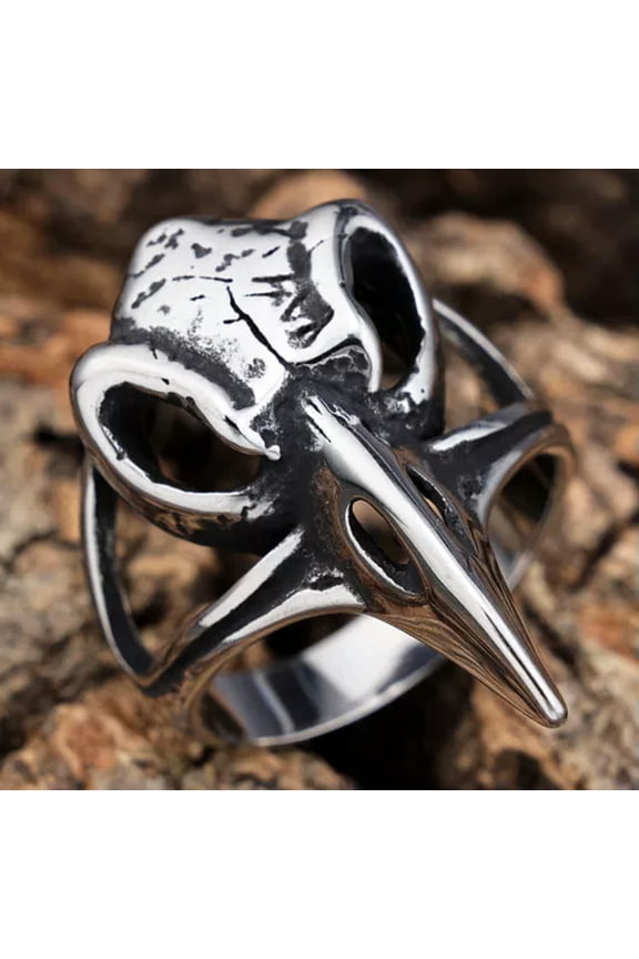 Crow Head Rings Vintage Viking Ring for Teens Gothic Punk Biker Unique Jewelry-7