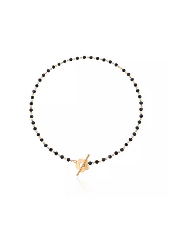 Crystal Beads Necklace Flower Lariat Lock Collar Chain Choker Clavicle Necklace-gold