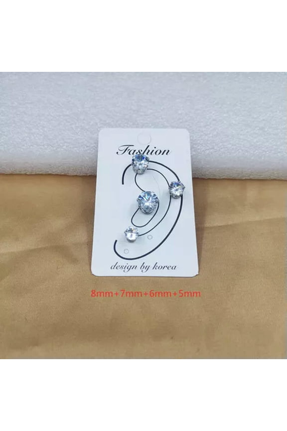 Crystal Magnetic Ear Stud Earrings Zircon Magnet Earrings Non Piercing Jewelry-4pcs(8mm+7mm+6mm+5mm