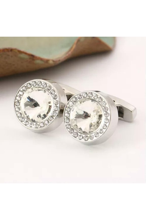Men Cufflinks 1 Pair of Shirt Suit Cuff Links Jewelry Rhinestone Classic Fashion-white