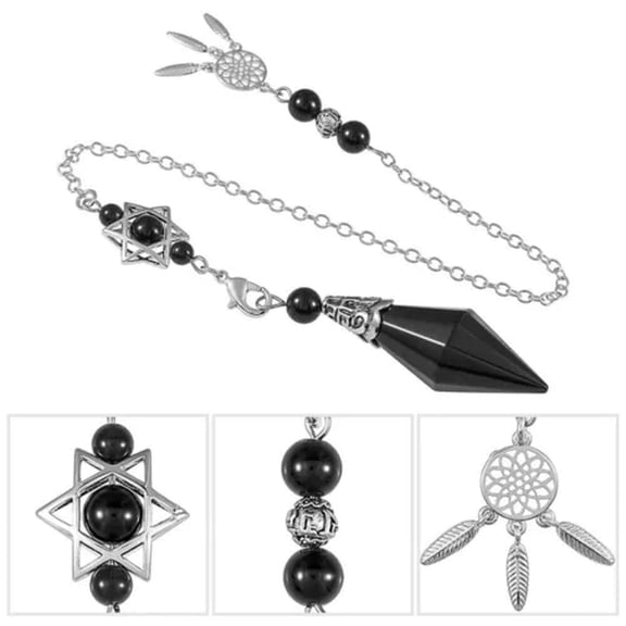 MATROOY Crystal Point Prism Pendulum With Catcher and Merkaba Star For Dowsing-Obsidian