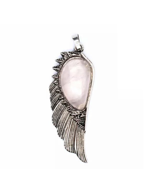 Crystal Quartz Gemstone Angel Wing Pendants Luck Energy Reiki Healing Amulet-Rose Quartz