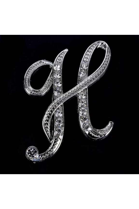 Crystal Rhinestone 26 Letters Women Collar Brooch Pin Corsage Bouquet Jewelr WY4-H