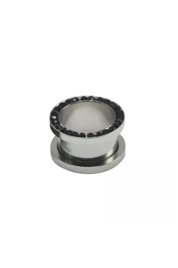 Crystal Screw Tunnels Ear Expander Stretch Plug Piercing Gauge Rhinestone Hollow-black-14mm