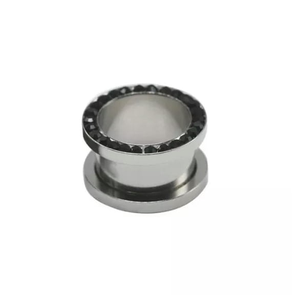 MATROOY Crystal Screw Tunnels Ear Expander Stretch Plug Piercing Gauge Rhinestone Hollow-black-5mm