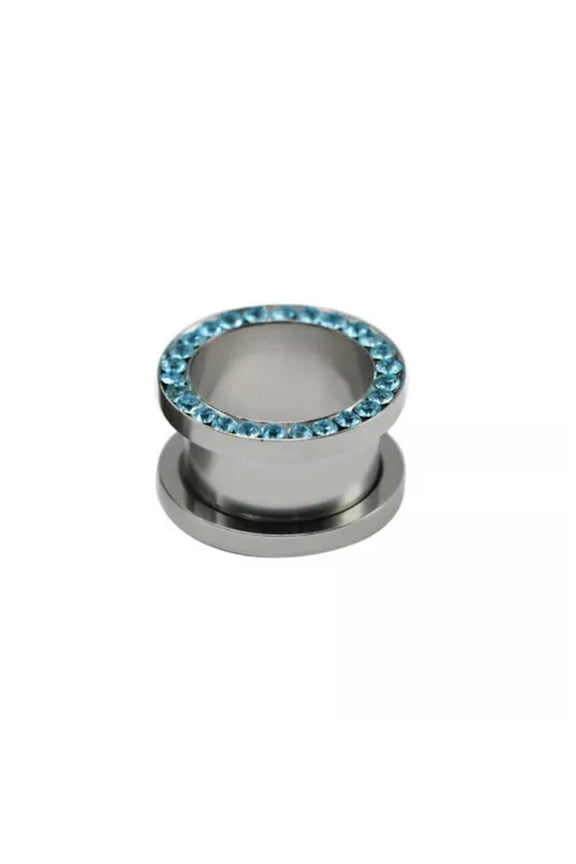 Crystal Screw Tunnels Ear Expander Stretch Plug Piercing Gauge Rhinestone Hollow-blue-12mm