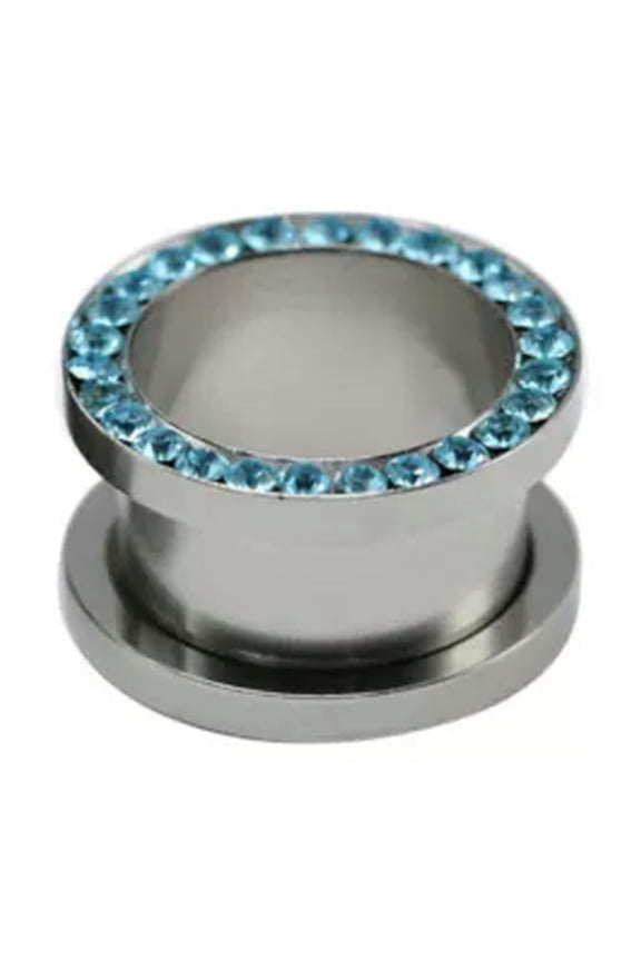 Crystal Screw Tunnels Ear Expander Stretch Plug Piercing Gauge Rhinestone Hollow-blue-14mm