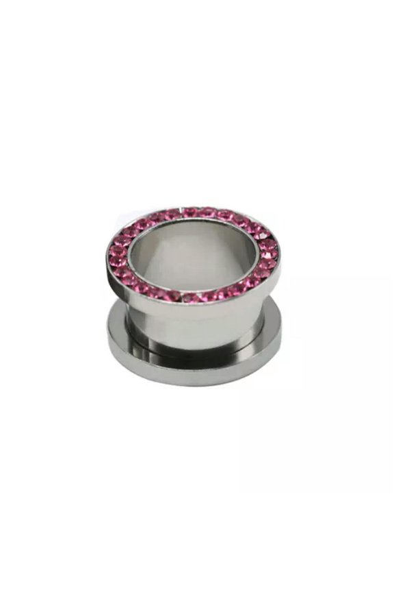 Crystal Screw Tunnels Ear Expander Stretch Plug Piercing Gauge Rhinestone Hollow-pink-14mm