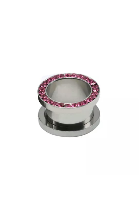 Crystal Screw Tunnels Ear Expander Stretch Plug Piercing Gauge Rhinestone Hollow-pink-5mm