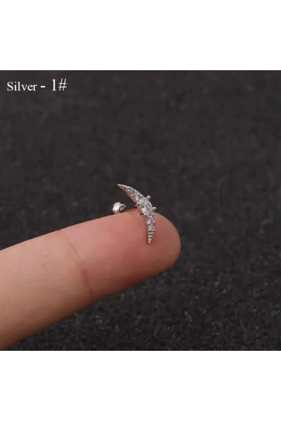 Crystal Tragus Helix Cartilage Bar Screw Earring Flat Back Ear Studs Piercing ➳-#Silver-1