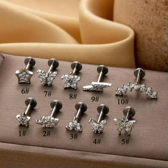 MATROOY Crystal Tragus Helix Cartilage Screw In Ear Flat Back Labret Piercing Jewelry-silver-10#